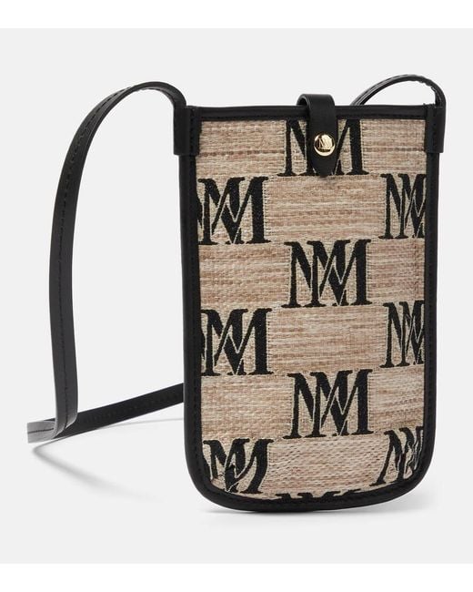 Max Mara Black Phony Leather-Trimmed Canvas Phone Pouch