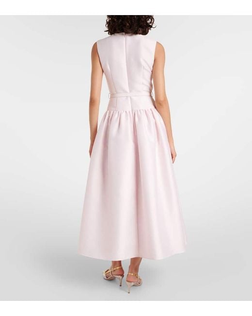 Self-Portrait Pink Belted Taffeta Midi Dress