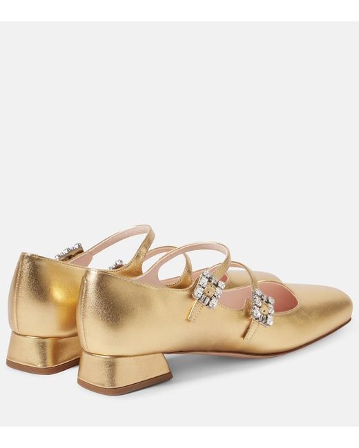 Roger Vivier Natural Tres Vivier Metallic Leather Mary Jane Pumps
