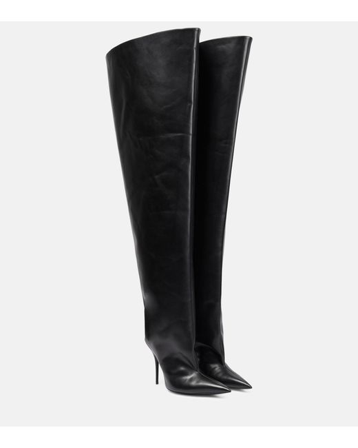 Balenciaga Waders Leather Over-the-knee Boots in Black | Lyst