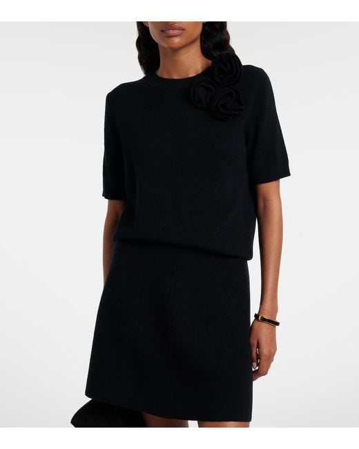 Jardin Des Orangers Black Floral-Applique Wool And Cashmere Sweater