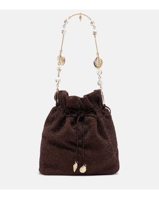 Oseree White Lumiere Small Embellished Bucket Bag