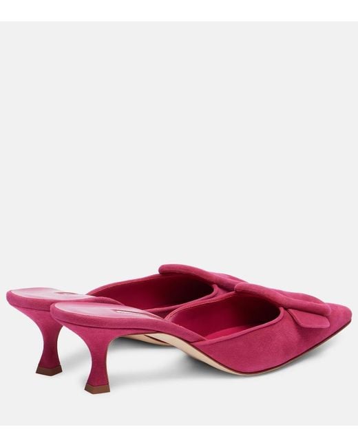 Manolo Blahnik Pink Maysale Suede Mules