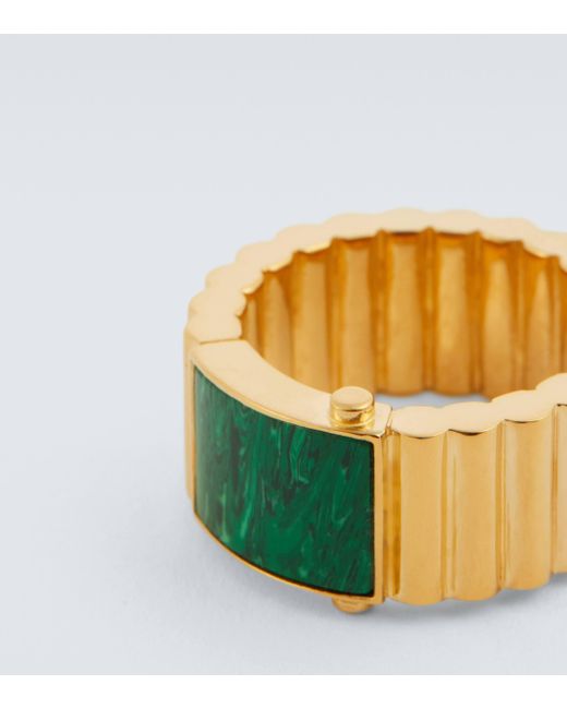 Bottega Veneta Green 18kt Gold-plated Sterling Silver And Malachite Ring for men