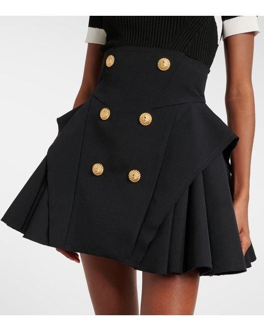 Balmain Blue Virgin Wool Grain De Poudre Miniskirt
