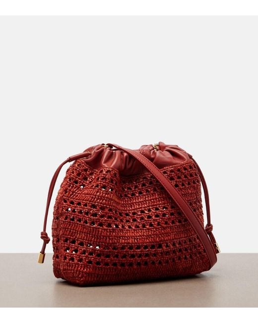 Chloé Red Summer Banana Mini Raffia Shoulder Bag