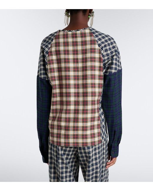 Dries Van Noten Blue Checked Cotton Flannel Top
