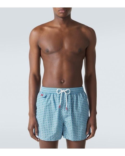 Kiton Blue Logo Printed Swim Trunks for men