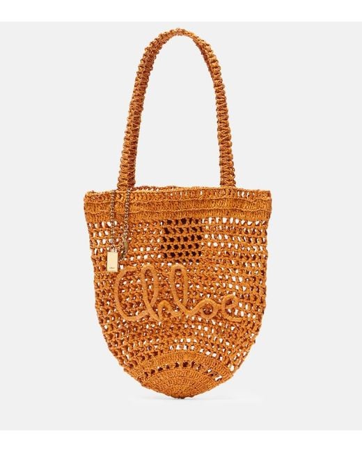Chloé Orange Tote Summer Banana Small Aus Raffiabast