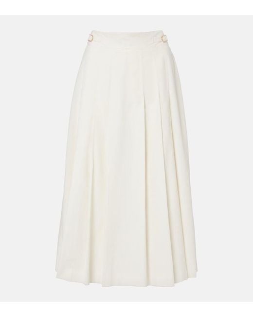 Gabriela Hearst White Wesley Pleated Cotton Corduroy Midi Skirt