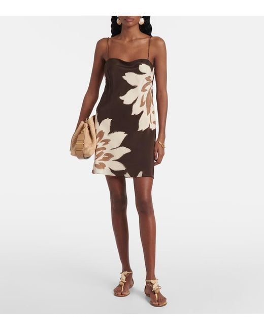 Sir Brown Floral Silk Satin Slip Dress