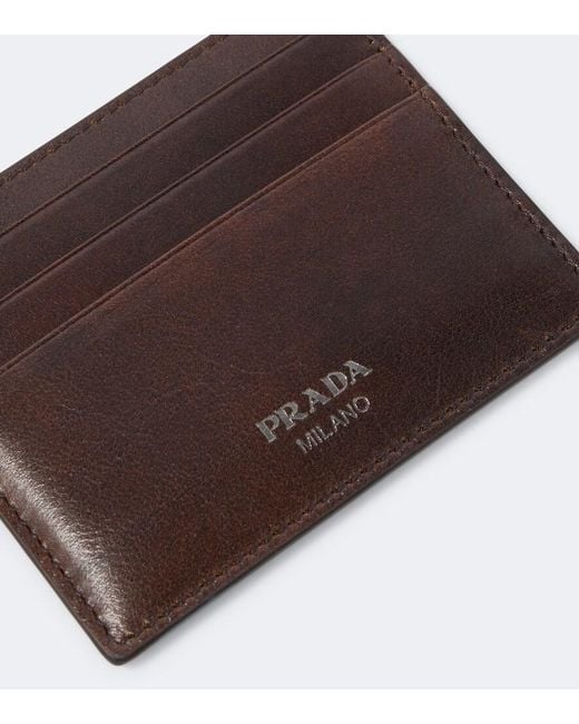 Prada Brown Logo Leather Card Holder for men