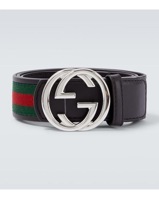 Gucci Black Interlocking G Web Leather Belt for men