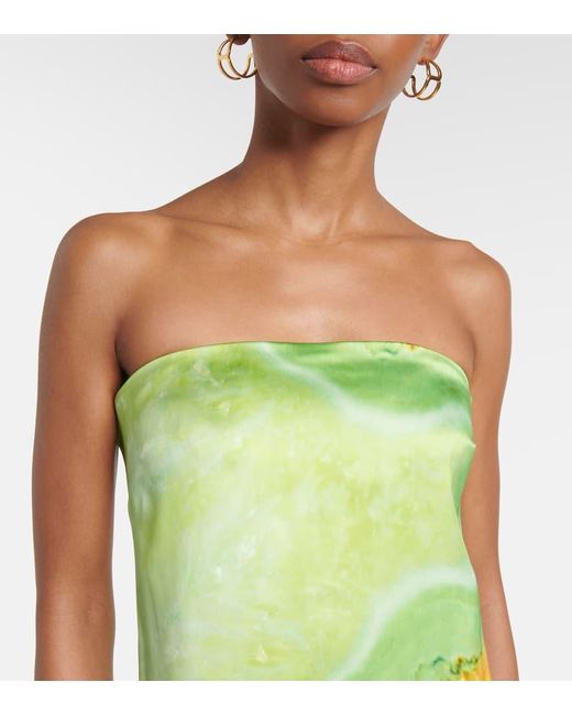 ALÉMAIS Green Iris Printed Strapless Maxi Dress
