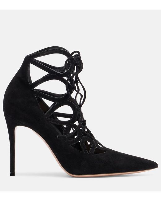 Gianvito Rossi Black Elisa 95 Suede Lace-Up Pumps
