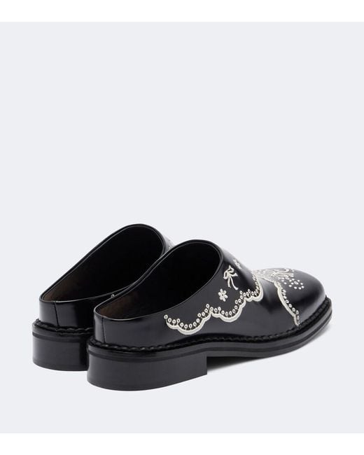 Simone Rocha Black Embroidered Leather Mules