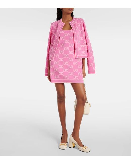 Miniabito in jacquard di cotone GG di Gucci in Pink