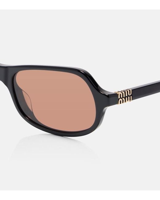 Miu Miu Brown Logo Rectangular Sunglasses