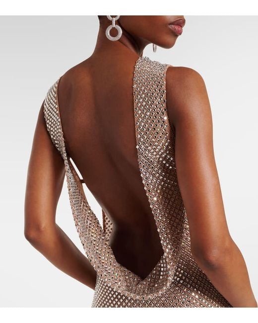 Self-Portrait Metallic Rhinestone Draped Open-Back Maxi Dress