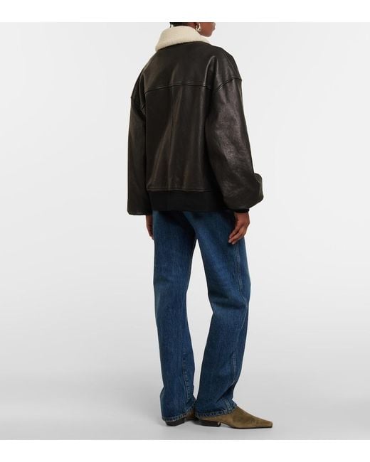 Khaite Black Shellar Shearling-Trimmed Leather Jacket