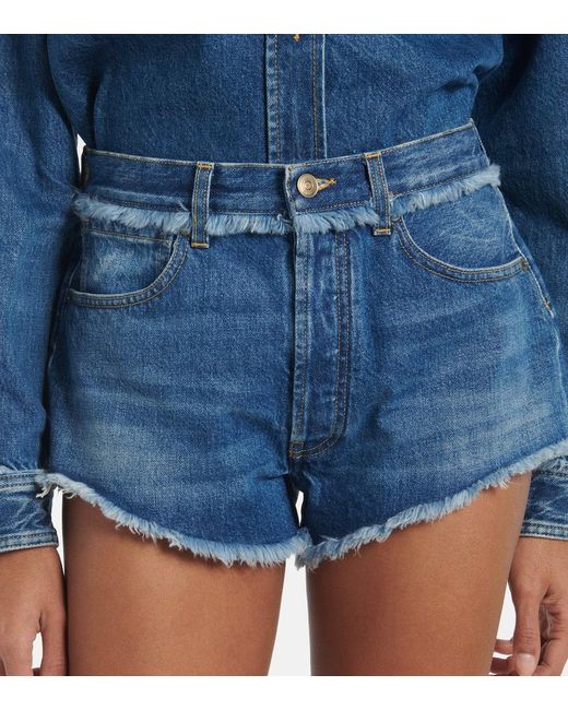 Alanui Blue Fringed Denim Shorts