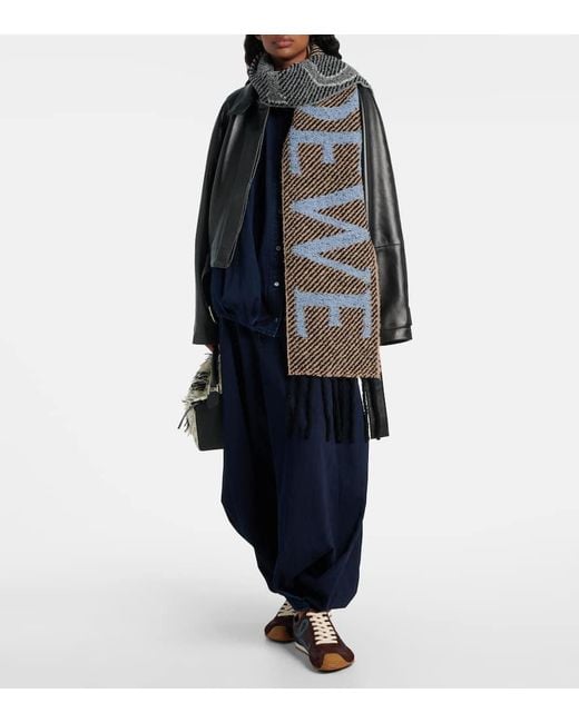 Loewe Blue Logo Alpaca And Wool-Blend Scarf