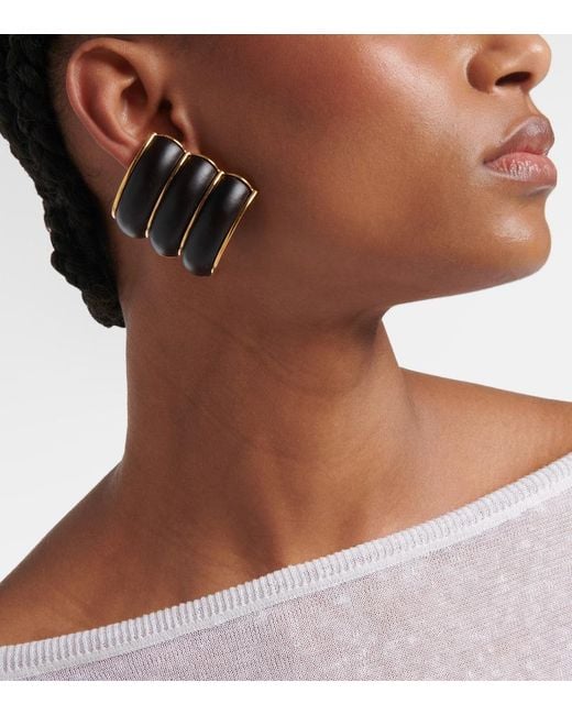Alaïa Black Bumper Wooden Clip-On Earrings