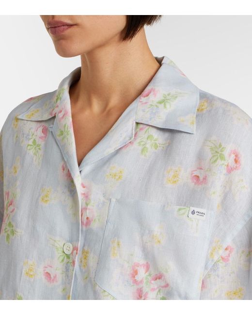 Prada White Floral Linen Shirt