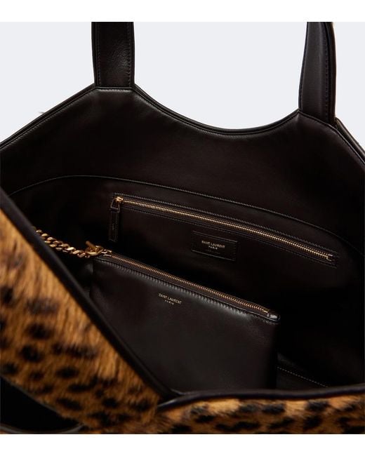 Saint Laurent Brown Icare Leopard-Print Calf Hair Shopper