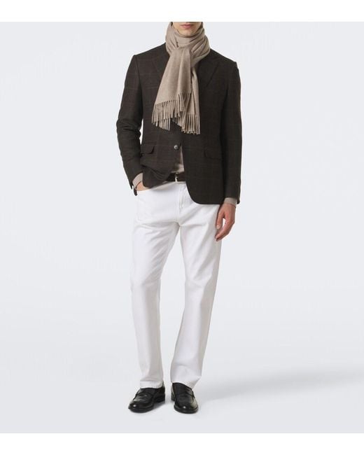 Zegna White Fringed Cashmere Scarf for men