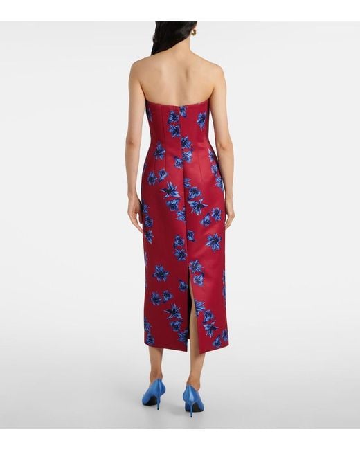Emilia Wickstead Red Leila Floral Duchess Satin Midi Dress