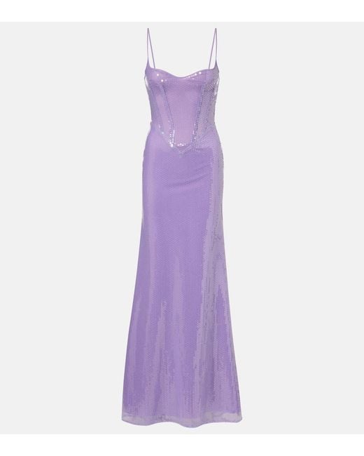 David Koma Purple Sequined Corset Gown