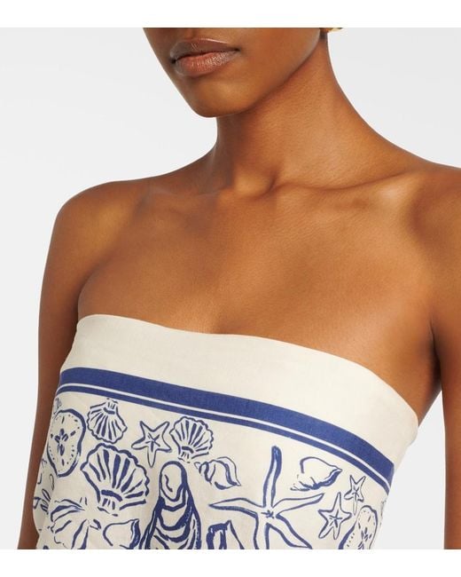 Jonathan Simkhai Blue Printed Linen-Blend Bandeau Top
