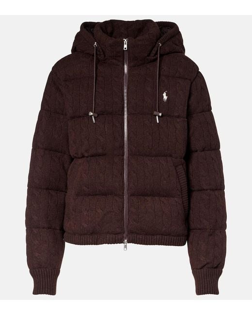 Polo Ralph Lauren Brown Cable-Knit Wool And Cashmere Puffer Jacket