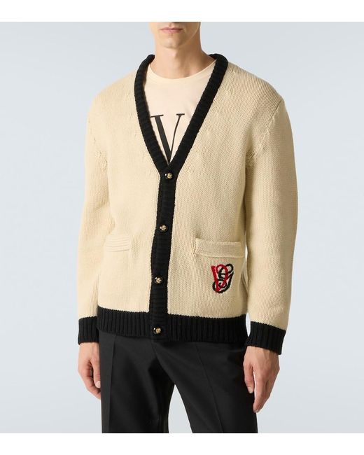 Valentino Natural Embroidered Virgin Wool Cardigan for men