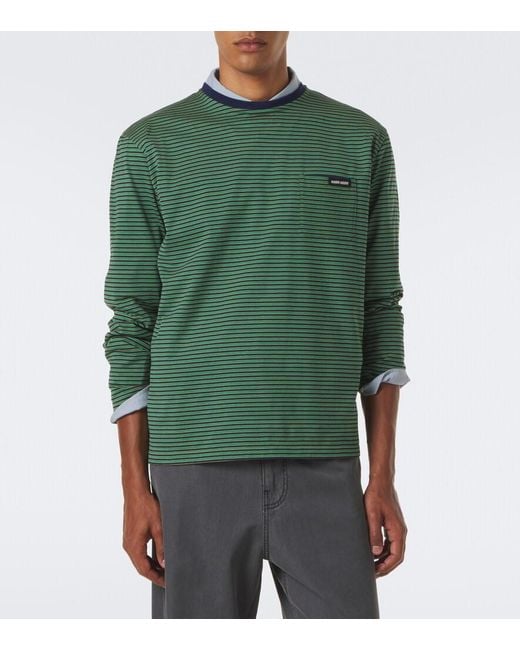 Miu Miu Green Striped Cotton Jersey T-Shirt for men