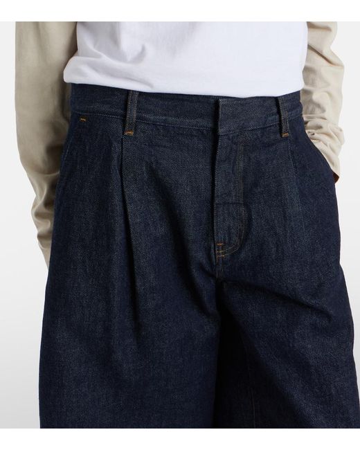 FRAME Blue Tailored Low-Rise Denim Wide-Leg Shorts