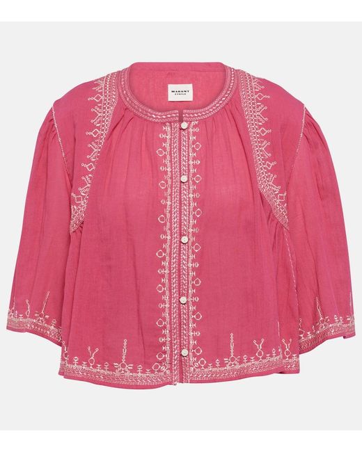 Top cropped Perkins in cotone con ricamo di Isabel Marant in Pink