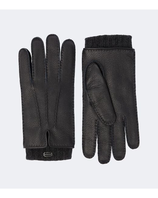 Agnona Black Leather And Cashmere Gloves for men
