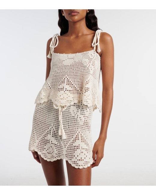 Anna Kosturova White Rose Crochet Cotton Top