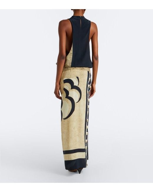 Sir Metallic Sona Printed Silk Maxi Dress