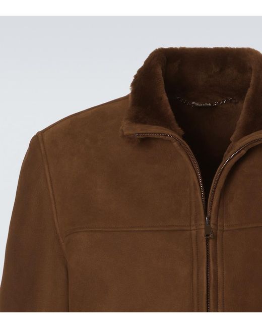 Thom Sweeney Brown Shearling-Lined Suede Bomber Jacket for men