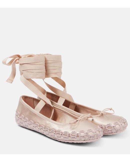 Gucci Natural Cub3D Satin Ballet Flats