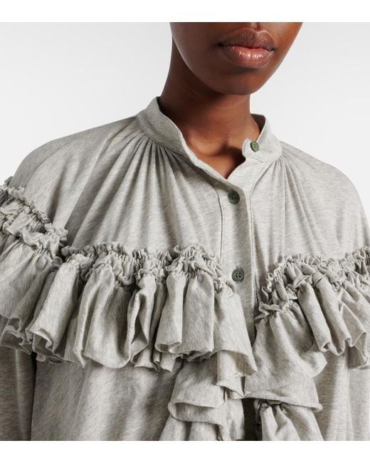Dries Van Noten White Ruffled Cotton Jersey Blouse