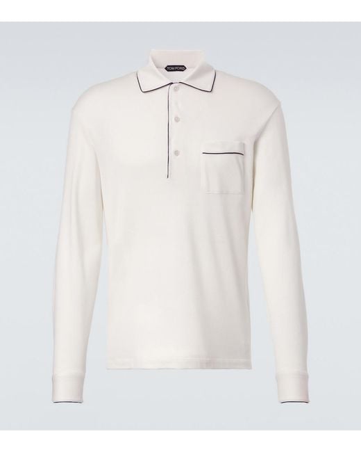Tom Ford White Silk And Cotton Pique Polo Shirt for men