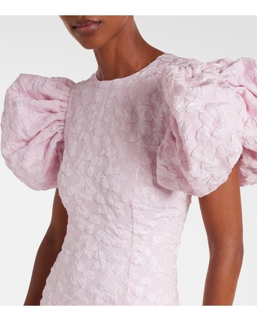 ROTATE BIRGER CHRISTENSEN Pink Jacquard Midi Puffy Dress