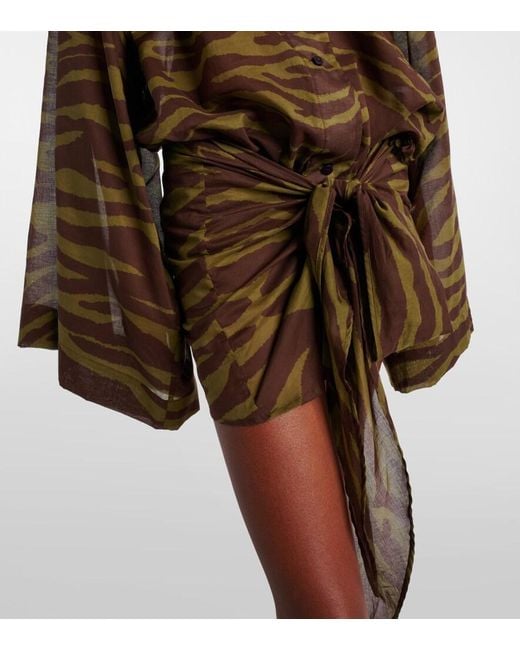 The Attico Brown Zebra-Print Cotton Muslin Minidress