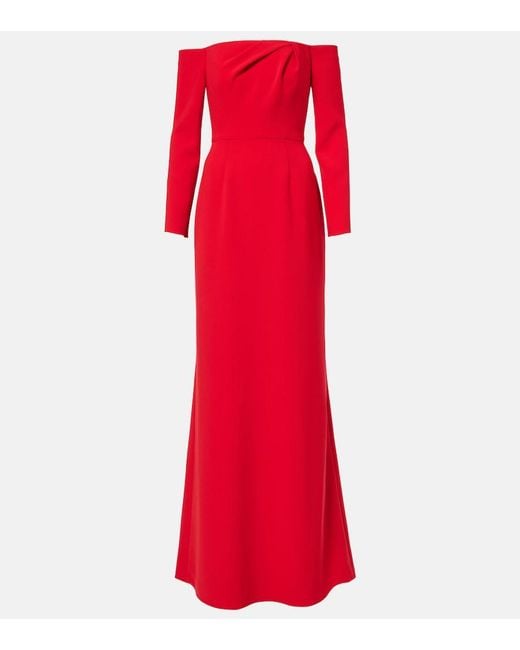 Carolina Herrera Red Draped Off-Shoulder Crepe Gown