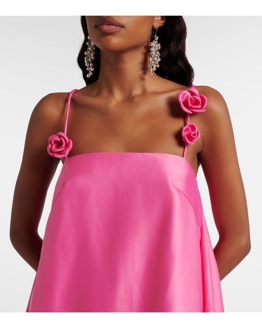 LEO LIN Pink Fiona Floral-Applique Satin Minidress