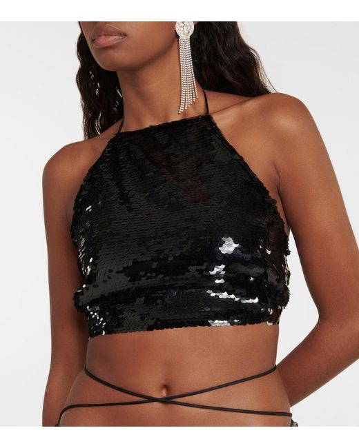 Magda Butrym Black Sequined Halterneck Crop Top